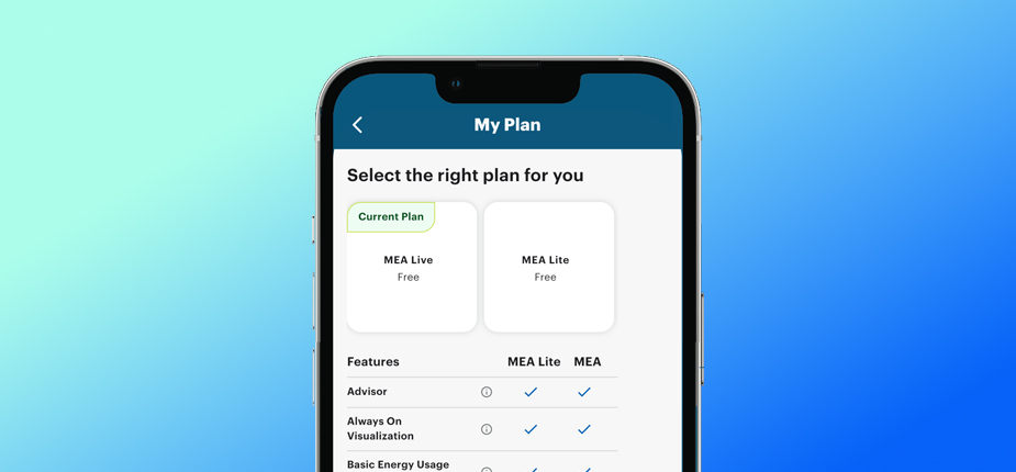 My Energy Analyzer plan screen